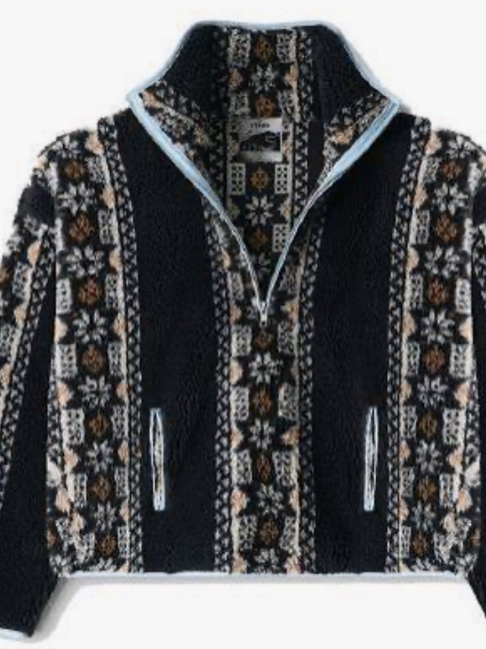 STAUD Black Patterned Zip-Front Puffer Jacket